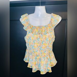 LC Lauren Conrad Multicolor Floral Print Smocked Ruffled Tank Top